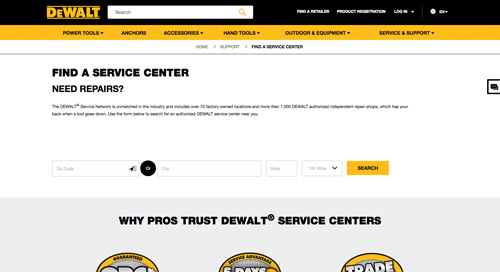 DEWALT Service Center Finder website link