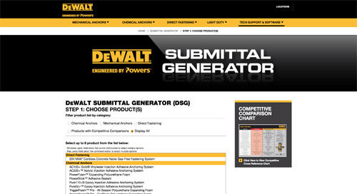 DEWALT Submittal Generator website link
